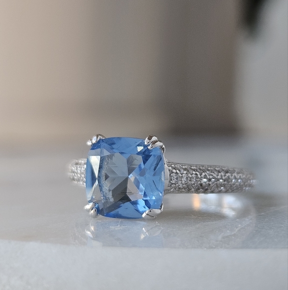 Blue Topaz Ring, 925 Sterling Silver Charmed Aroma Birthstone Collection - Picture 2 of 12